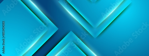 Blue Geometric Abstract Background With Layered Diamond Shapes And Neon Glow Design Elements