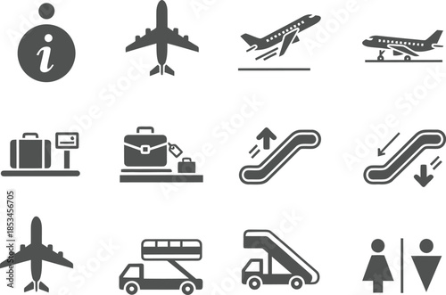 Airport icons and travel symbols