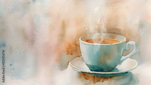 watercolor macro tea cup steaming soft warm