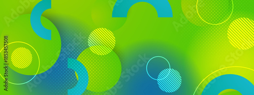 Abstract Concentric Geometric Shapes Gradient Green and Blue Background with Soft Light