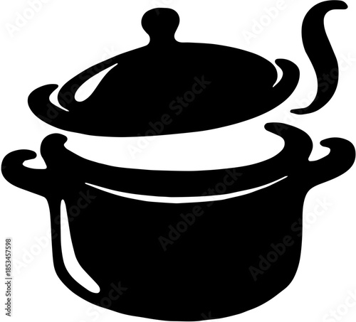 Cooking Pot Silhouette with Steam Vector Illustration