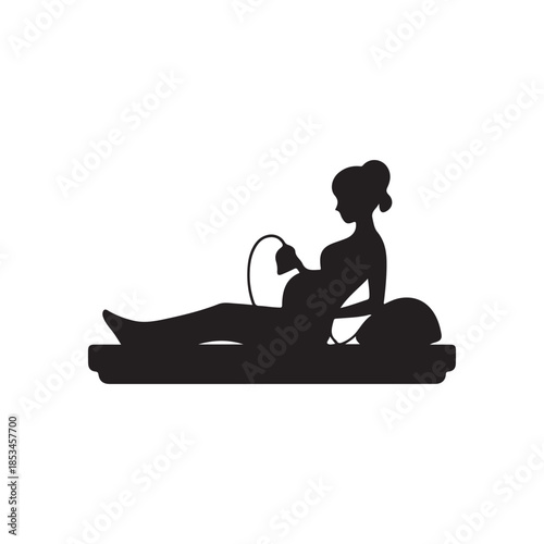 A silhouetted depiction of a pregnant woman undergoing a prenatal ultrasound examination highlighting maternal health and care