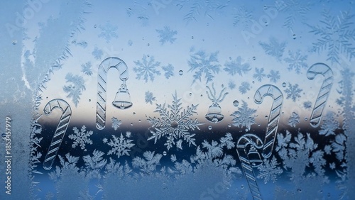 Frosty Window with Delicate Ice Crystals Forming.