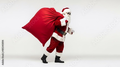 Santa Claus Walking with Large Red Sack.