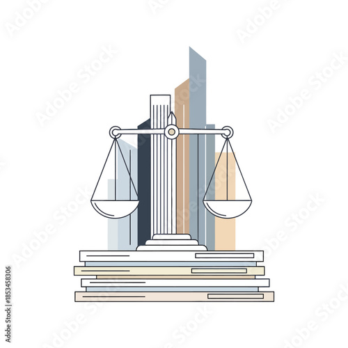 Scales of Justice Balanced on Stack of Books.