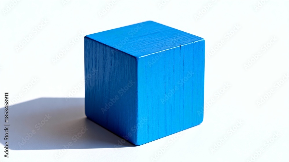 Fototapeta premium Blue Wooden Cube on White Background