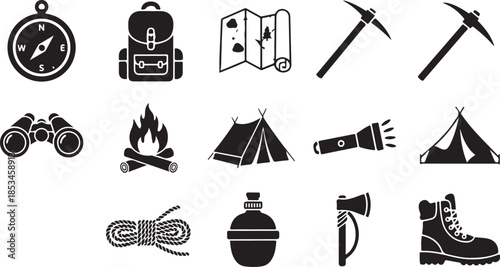 camping icons set for outdoor adventure activities