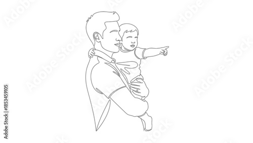 Father holding child pointing towards something interesting.