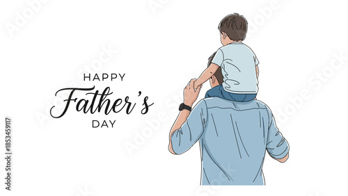 Father carrying son on shoulders celebrating Fathers Day.