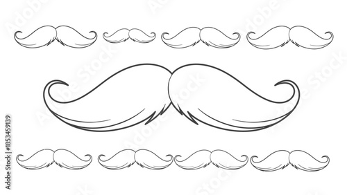 Collection of Hand Drawn Mustache Styles in Sketchy Line Art.
