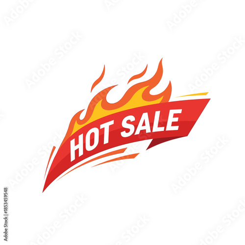 Hot sale banner with flames on a white background. Perfect for promotions, discounts, and advertising during sales events for heatthemed products.