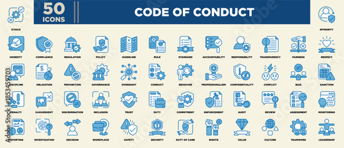 Code Of Conduct Icon Set Blue White
