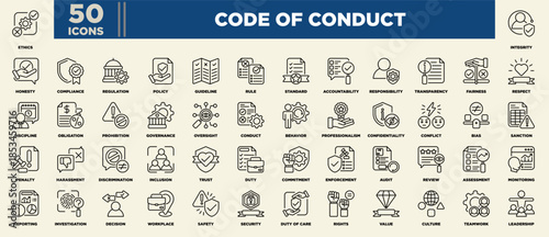 Code Of Conduct Icon Set Line Black