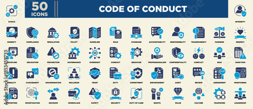 Code Of Conduct Icon Set Glyph Blue