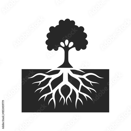 Bio-Engineered Root System Levee Icon | Sustainable Soil Stabilization Vector with white background.