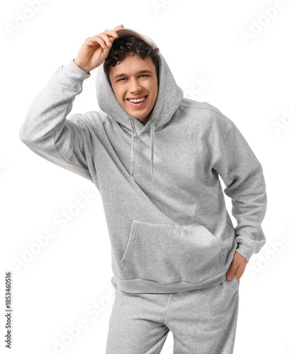 Young man in grey sports su...