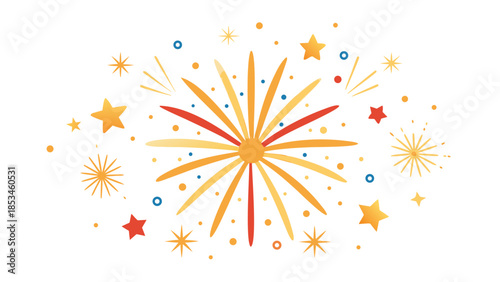 Vector illustration of fireworks exploding in various colors against a dark background, symbolizing celebration and joy..eps