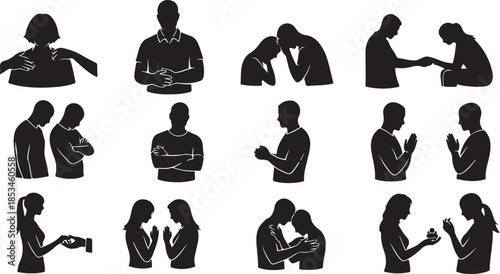 black silhouettes of people in various emotional poses and actions