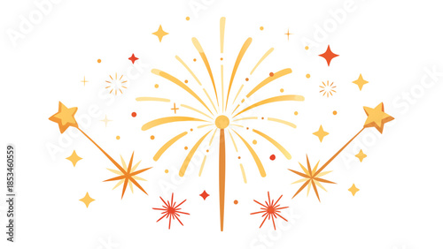 Colorful fireworks vector illustration bursting in the night sky, showcasing vibrant colors and dynamic shapes..eps