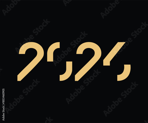 A shiny gold 3D New Year number sign on a black background celebrating a happy holiday calendar moment with a modern festive design
