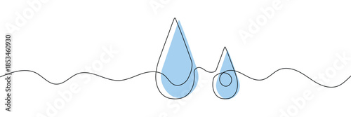 Continuous line water drop art droplet icon rain outline sketch doodle drawing. One line linear blood sea water drop drawn tear eco donation abstract medical simple logo isolated. Vector Illustration.