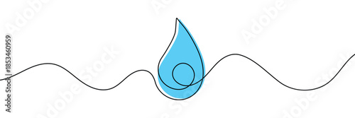 Continuous line water drop art droplet icon rain outline sketch doodle drawing. One line linear blood sea water drop drawn tear eco donation abstract medical simple logo isolated. Vector Illustration.