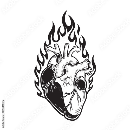 Artistic illustration of a burning heart symbolizing passion and intensity