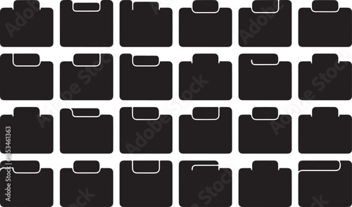Black folder icons arranged in rows on white background