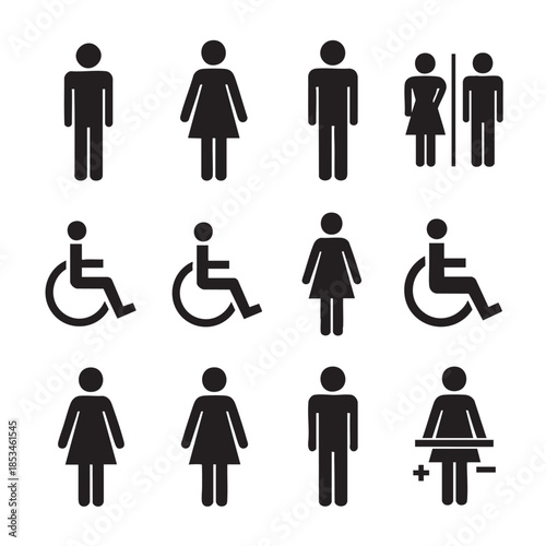 Collection of Gender and Accessibility Icons Showing People and Wheelchair Symbols