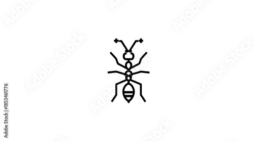 Minimalist black outline ant icon. Simple insect graphic symbol or design element on a white background.