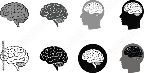 Collection of Diverse Human Brain Icons and Head Silhouettes