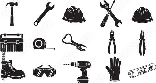 Construction tools and equipment icons