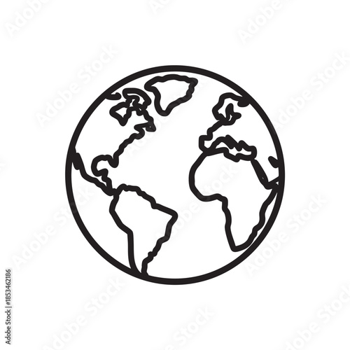 Minimalist Line Art Drawing of Earth Globe Illustration