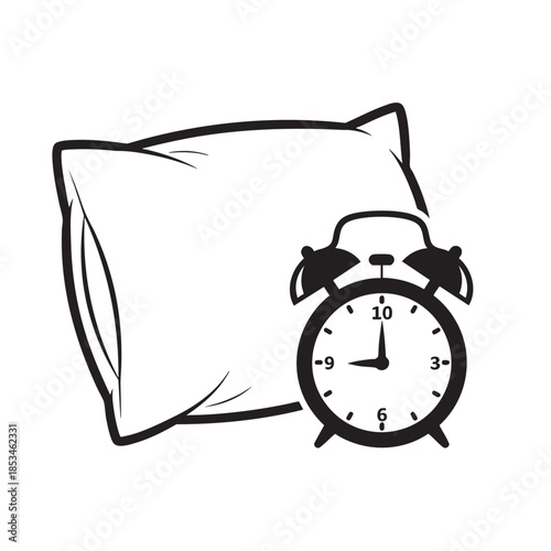 Pillow and Alarm Clock Illustration for Sleeping or Wake Up Themes