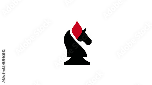 Modern black chess knight with a dynamic red flame element, symbolizing strategy, power, intelligence, and competitive spirit.