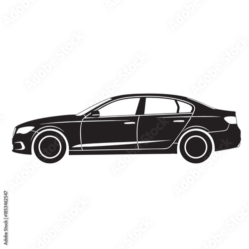 Stylish Black Sedan Car Illustration on Transparent Background