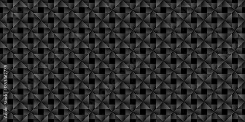 Intricate dark grey geometric pattern featuring interlocking four pointed stars and small black squares creating a sophisticated 3D textured surface