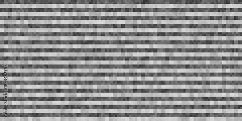 Monochrome digital pattern featuring horizontal rows of grayscale pixels in varying shades of black white and grey creating a noisy glitch texture