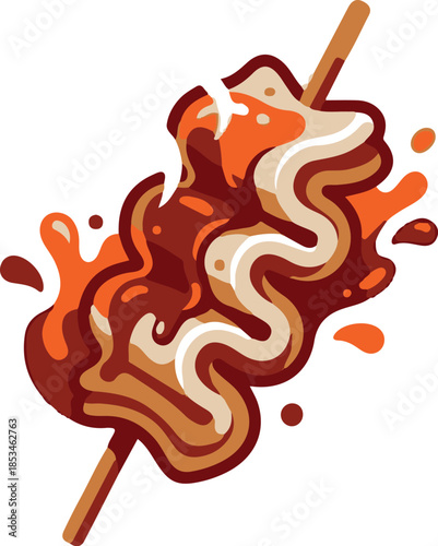 Adobe Illustrator ArSpicy Korean Fish Cake Skewer Vector Illustration. Eomuk or Odeng with Gochujang Sauce Street Food.twork