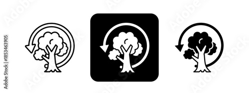 Sustainability  Solid color and black line drawing vector illustration set