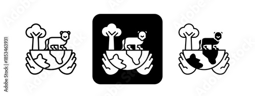 Conservation  Solid color and black line drawing vector illustration set