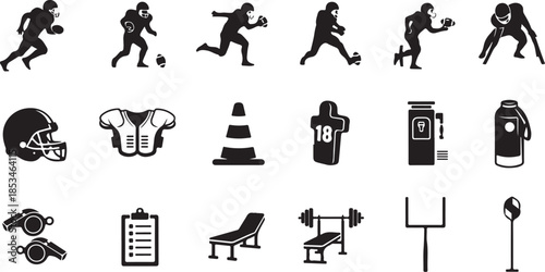 American football icons and equipment illustrations