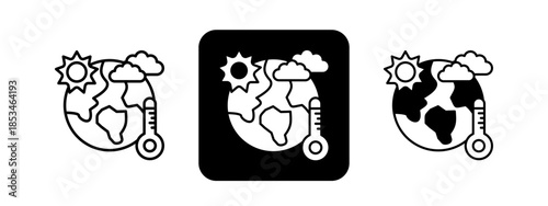 Climate  Solid color and black line drawing vector illustration set