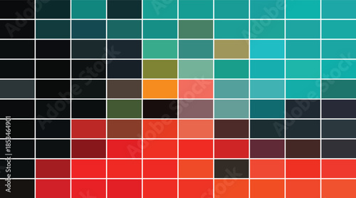 High Contrast Teal and Vibrant Red Abstract Geometric Color Grid