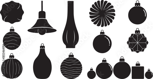 Christmas ornaments and decorations in black silhouette