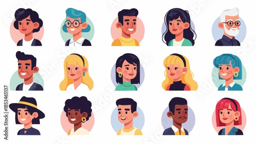 Diverse group of people avatars in a grid layout.