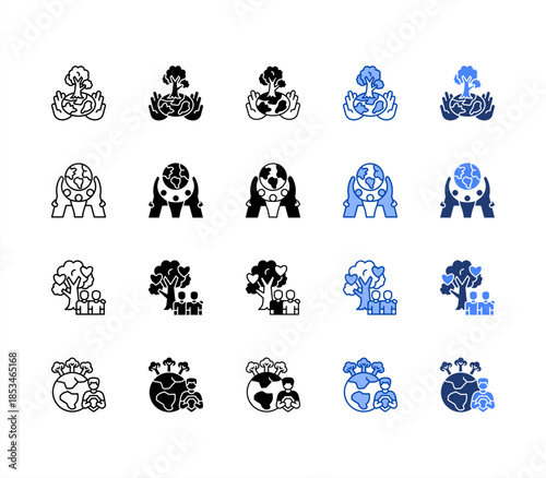 Responsibility, Unity, Humanity, Protection multiple style icon set.