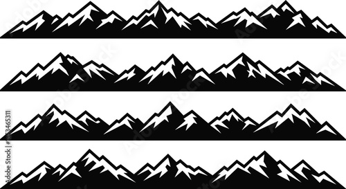 Black mountain range silhouettes vector set panoramic landscape borders isolated on white background illustration for nature outdoor design commercial use