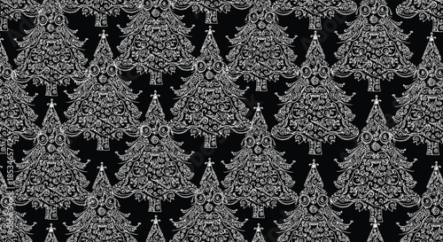 A beautiful pattern of Christmas trees is seen covering the entire frame.