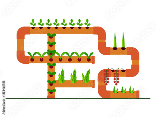 Hydroponic gardening system, a method of growing plants using a water-based nutrient solution instead of soil. Urban farming vector illustration. Flat illustration concept.